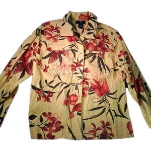 Ios Womens Jacket Shirt Size L Yellow Floral Button-Down Long Sleeves Colorful